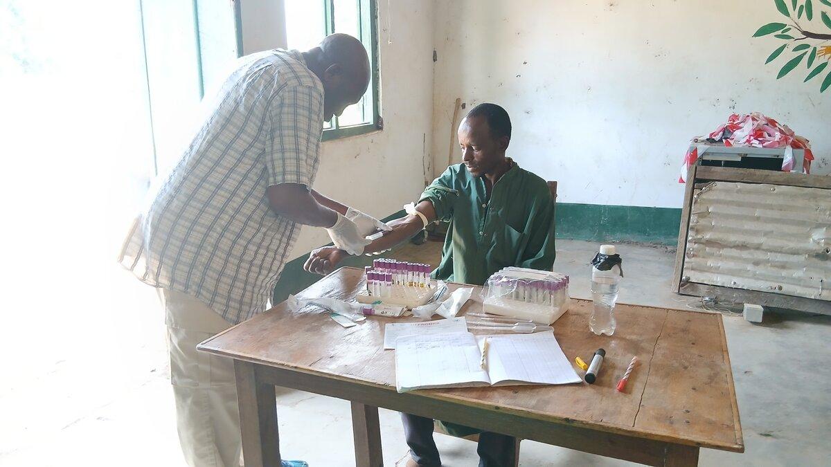 Un médecin prélève du sang à un patient.