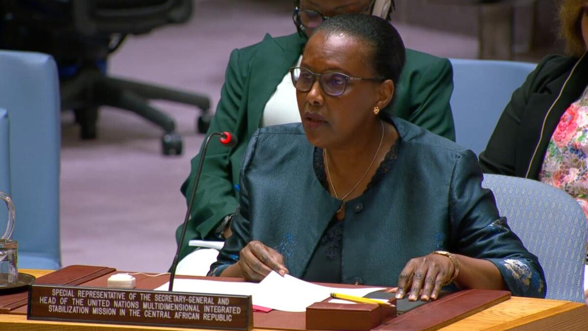 Valentine Rugwabiza s’adresse au Conseil de sécurité de l’ONU. 