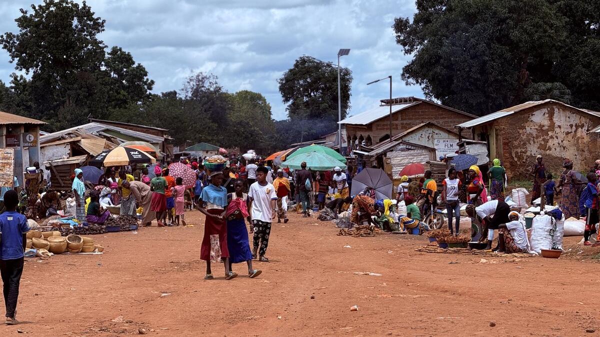 Un marché animé est photographié. 