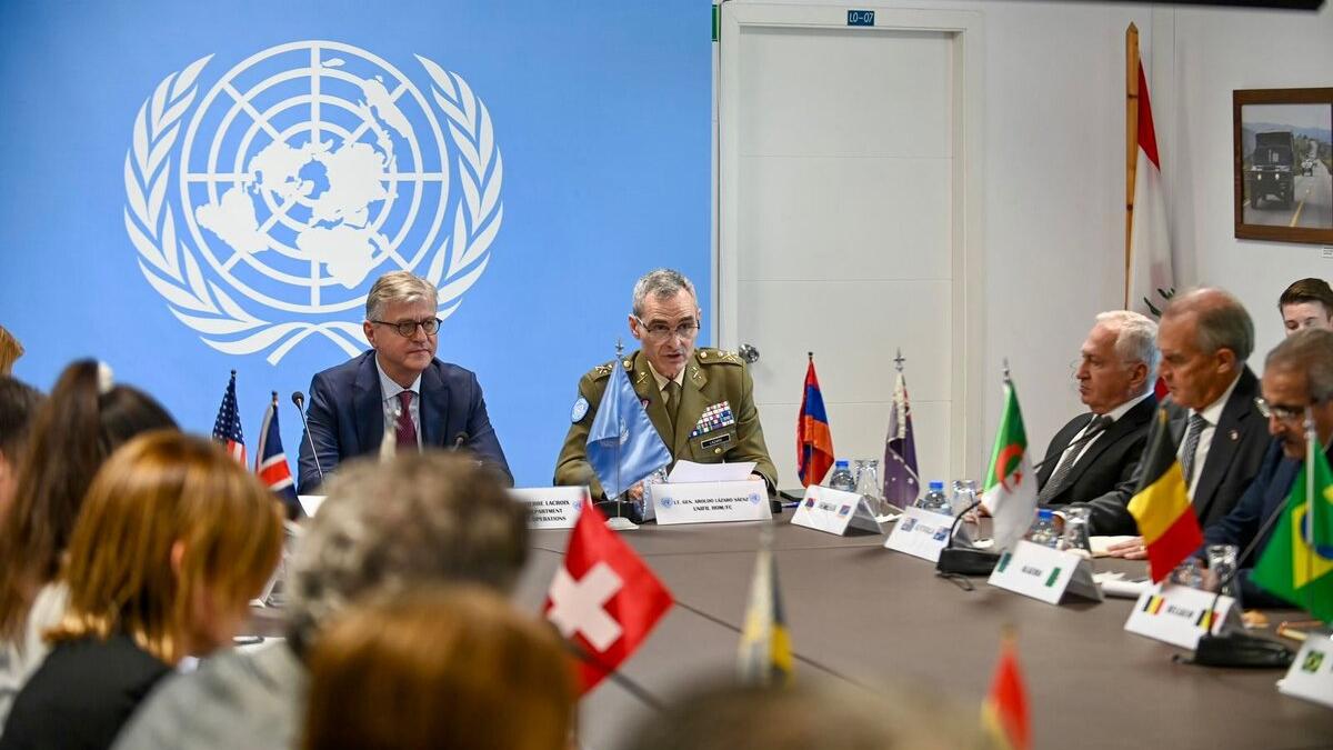 Jean-Pierre Lacroix addresses a meeting room.