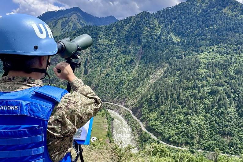 A peacekeeper with UNMOGIP, the mission tasked with monitoring the disputed border between India and Pakistan.