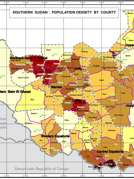 Referendum Maps: Southern Sudan - Population Density by County