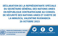 Déclaration de la Représentante spéciale du Secrétaire général des Nations Unies en République Centrafricaine au Conseil de Sécurité des Nations Unies et Cheffe de la MINUSCA, Valentine Rugwabiza - 26 octobre 2023