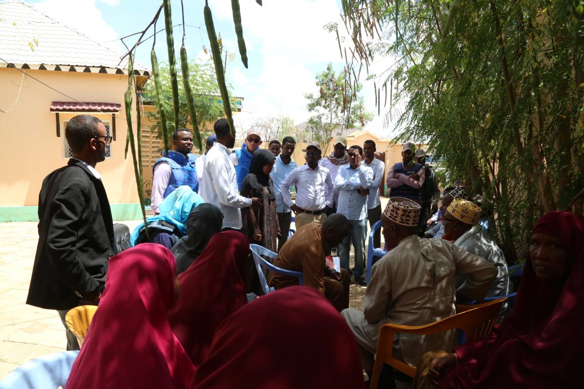 Photo of a delegation from Somali Joint Fund and representatives from the federal government of Somalia and Southwest State receive a briefing during a tour of the Southwest State Ministry of Justice and Alternative Dispute Resolution in Baidoa, Southwest State of Somalia, on 28th October 2024.
